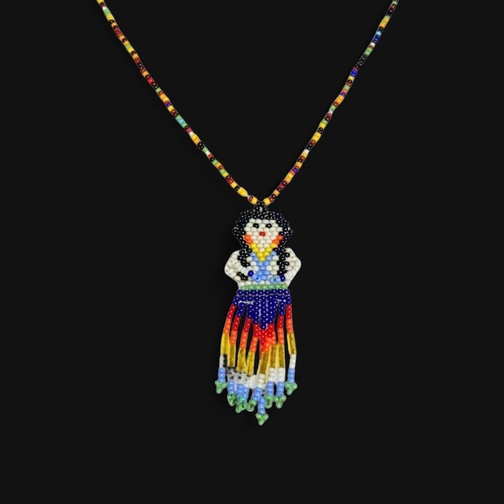 vintage handmade artisan beaded girl necklace rainbow seed beads EUC 80s whimsy